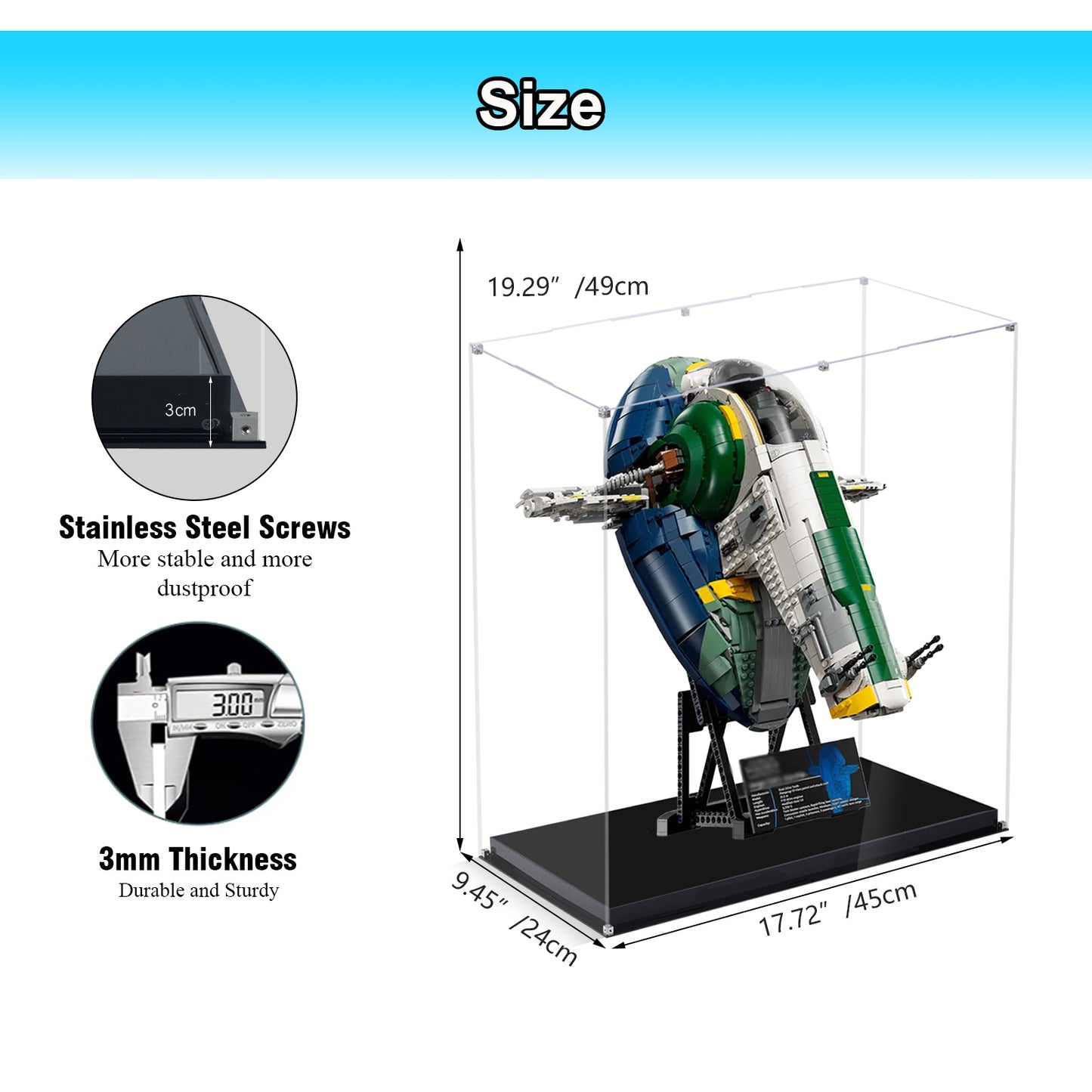 BrickArmor Display Case for LEGO 75409 Jango Fett's Firespray Building Set,Dustproof Clear Display Box Compatible with Lego75409 Class Starship(Box Only,Model Not Included)