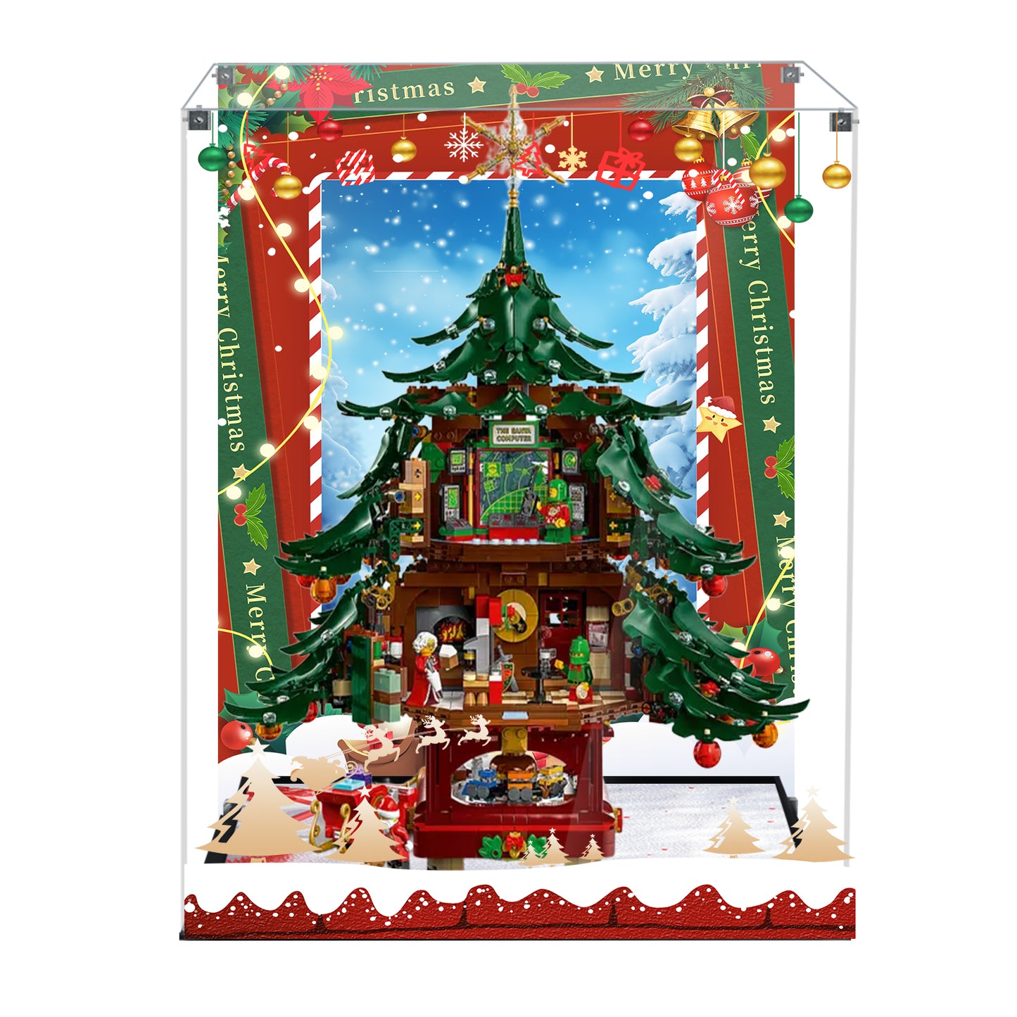 Acrylic Display Case Compatible with Lego 41843 Family Christmas Tree 2025 Building Set,Creative Magnetic Front Panel, Dustproof Clear Display Box Compatible with Lego 41843(Box Only，Model Not Included)