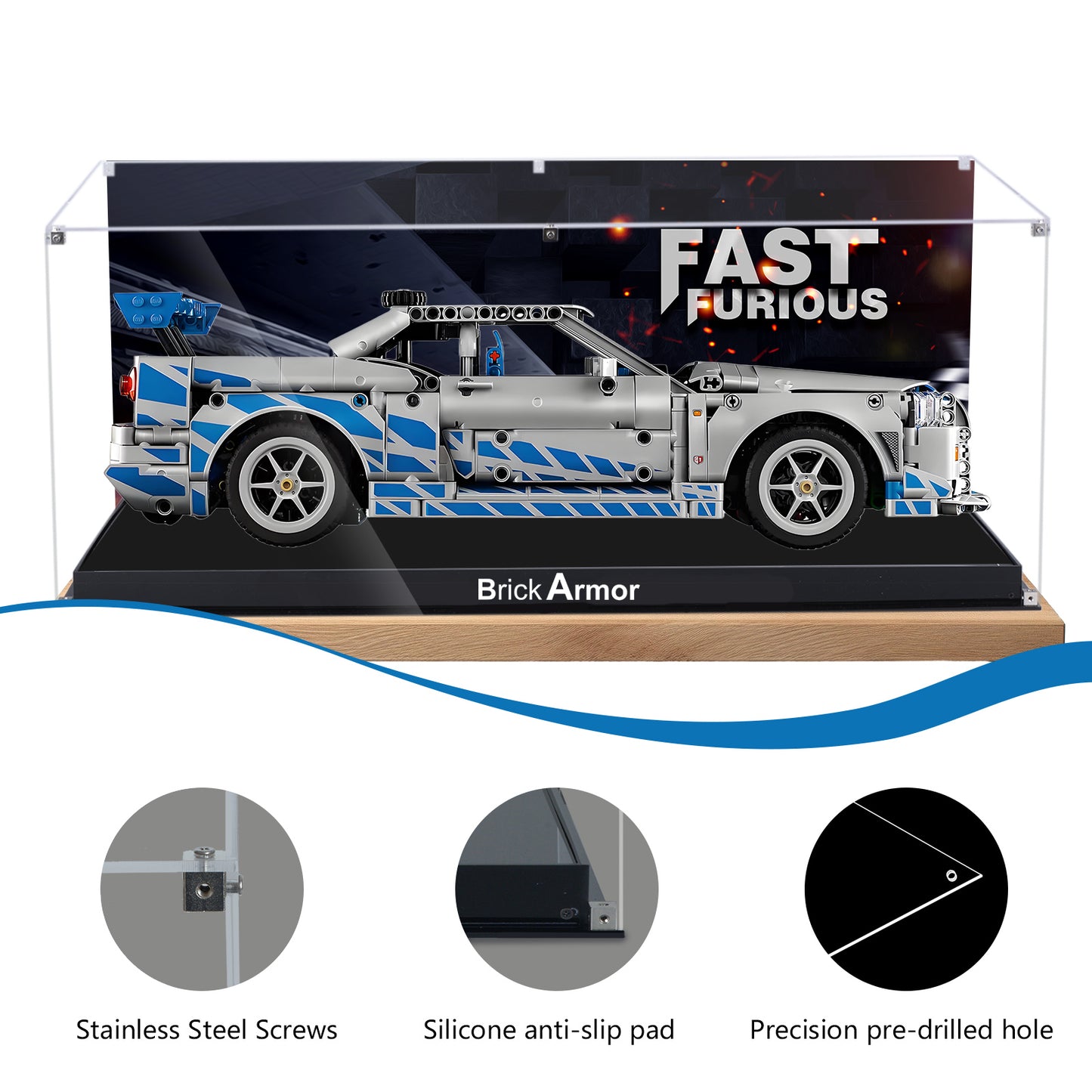 BrickArmor Display Case for LEGO Fast and Furious Technic Car Building Set,Dustproof Clear Display Box Compatible with Lego 42210 (Box Only，Model Not Included)