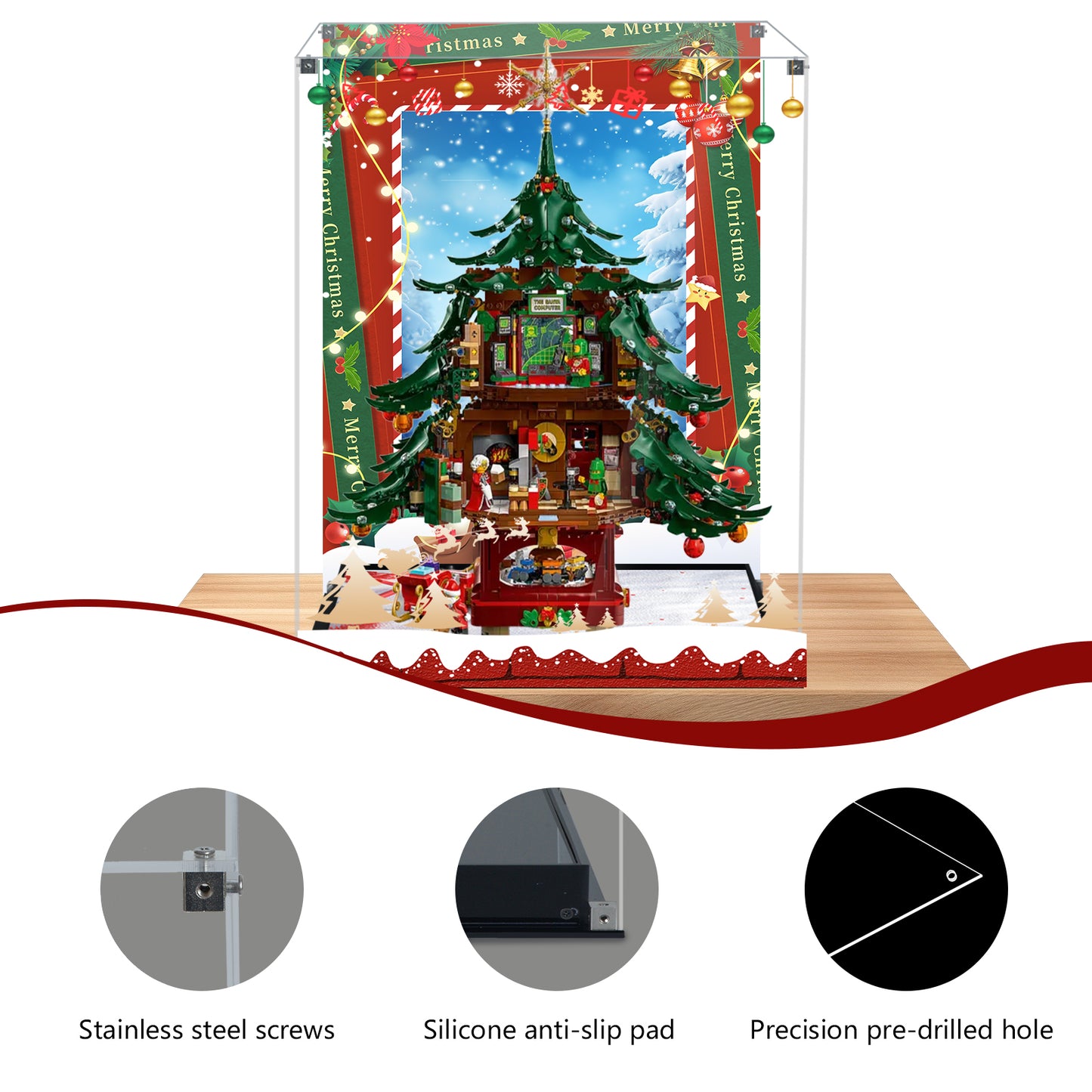Acrylic Display Case Compatible with Lego 41843 Family Christmas Tree 2025 Building Set,Creative Magnetic Front Panel, Dustproof Clear Display Box Compatible with Lego 41843(Box Only，Model Not Included)