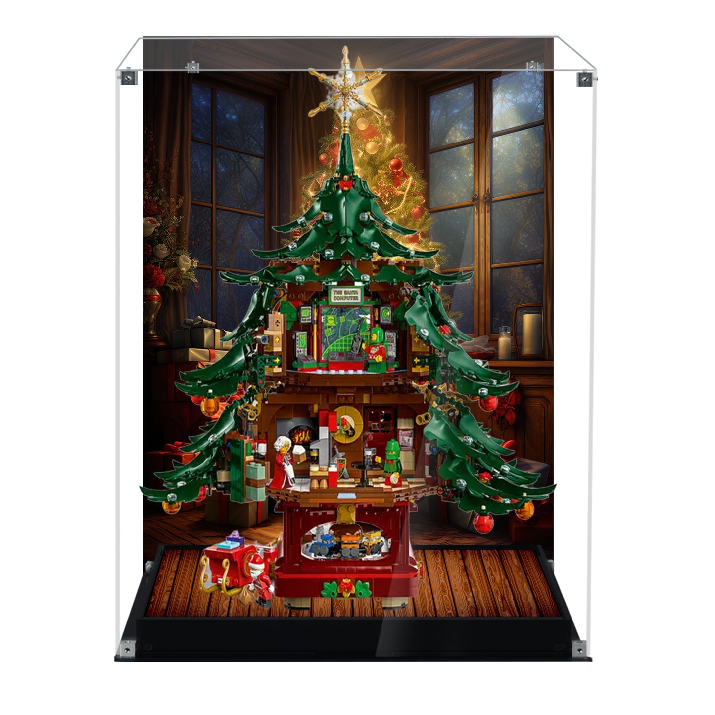 Acrylic Display Case Compatible with Lego 41843 Family Christmas Tree 2025 Building Set,Creative Magnetic Front Panel, Dustproof Clear Display Box Compatible with Lego 41843(Box Only，Model Not Included)