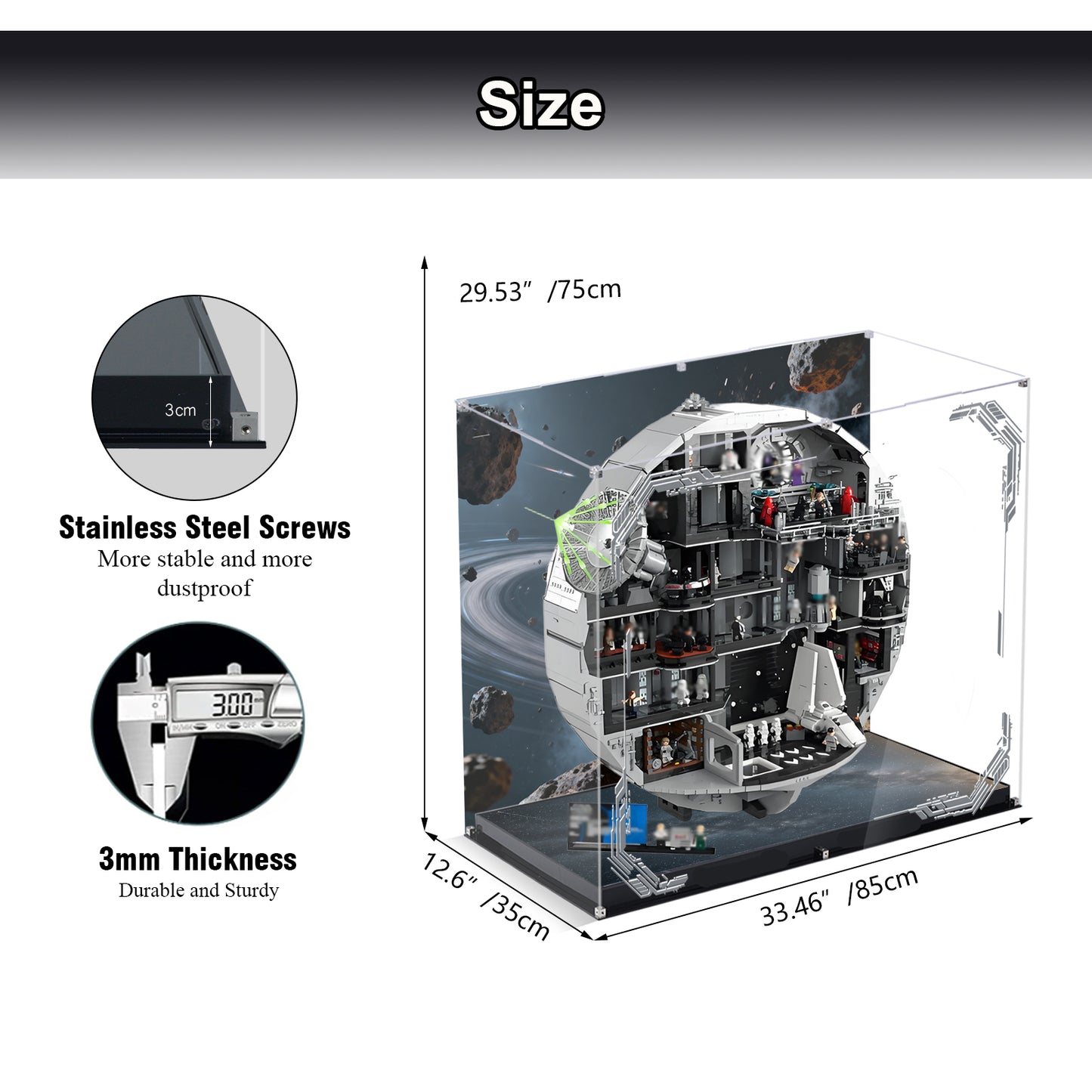 Acrylic Display Case Compatible with Lego 75419 UCS Death Star 2025 Building Set,Innovative Magnetic Front  Dustproof Display Box Compatible with Lego75419 (Box Only, Model Not Included)