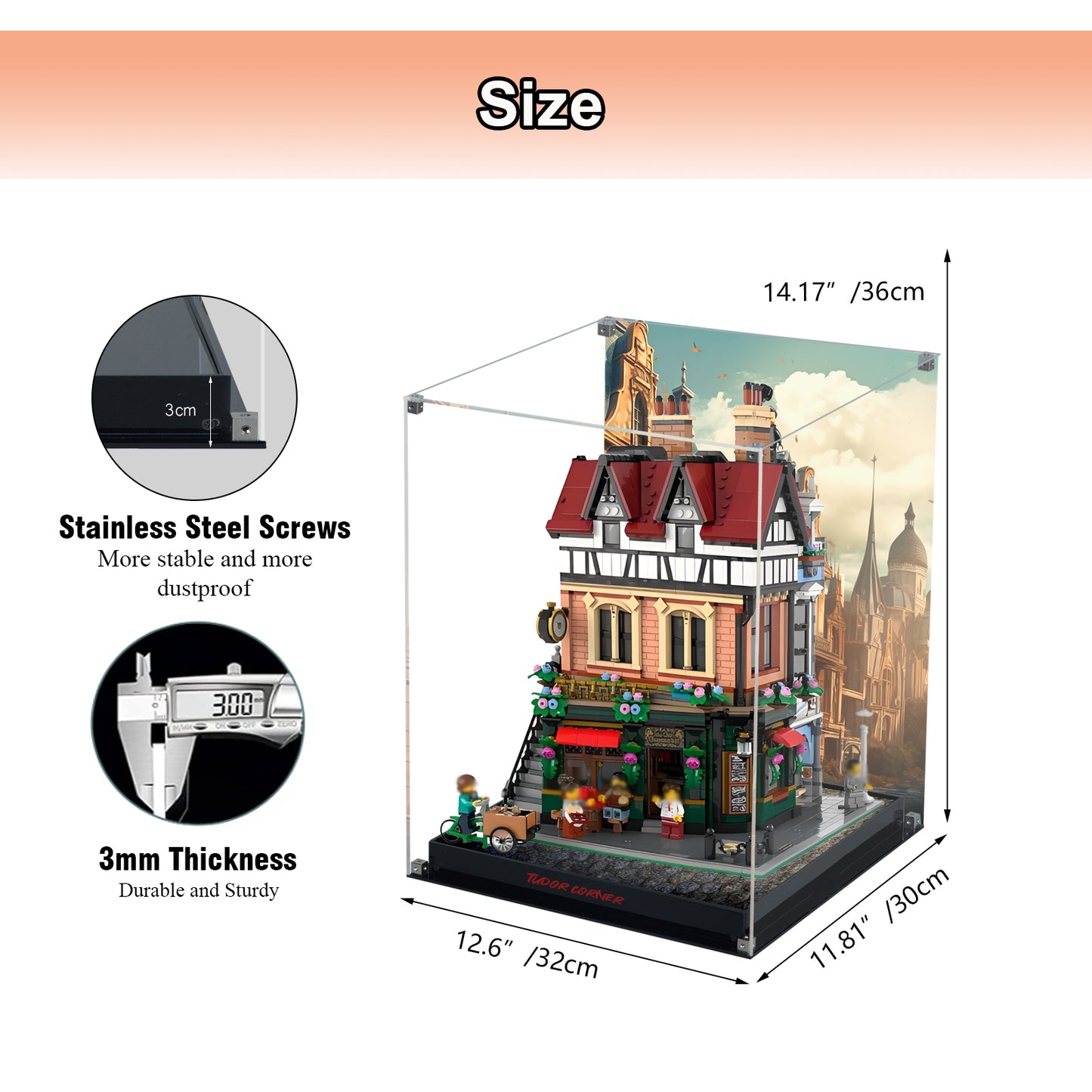 BrickArmor Display Case for LEGO 10350 Tudor Corner Building Set,Dustproof Clear Display Box Compatible with Lego 10350(Box Only，Model Not Included)