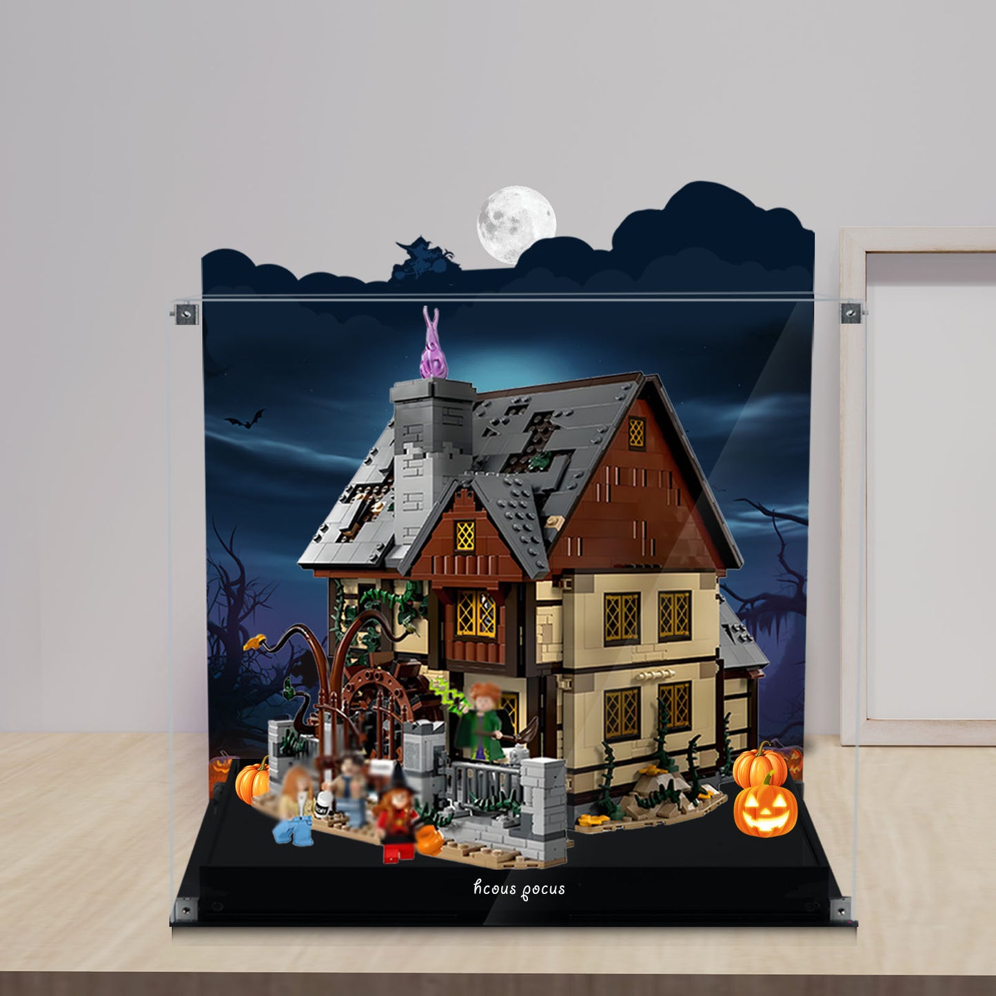 Acrylic Display Case Compatible with Lego 21341 Hocus Pocus:The Sanderson Sister's Cottage Set, Magnetic Front Panel Dustproof Display Box Compatible with Lego21341(Only Box, Model Not Included)
