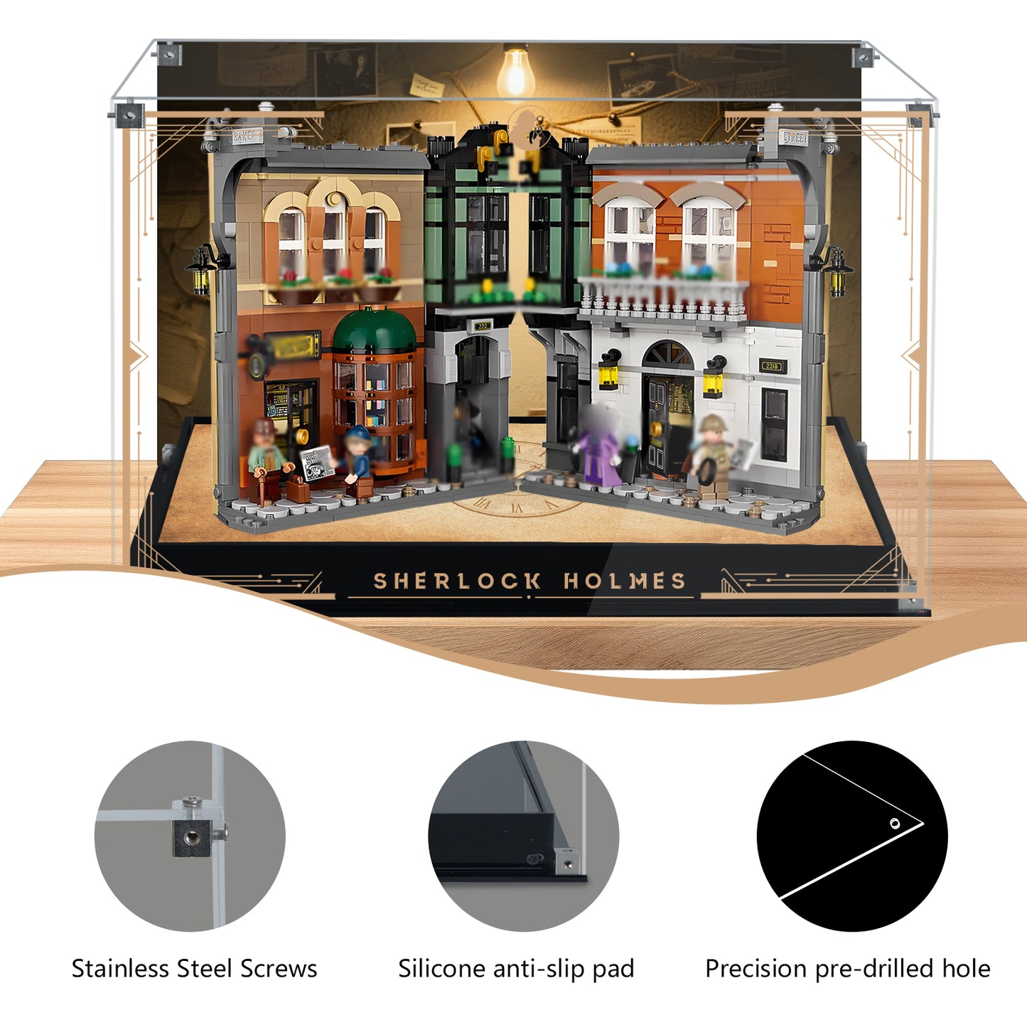 Acrylic Display Case Compatible with Lego 10351 Sherlock-Holmes: Book-Nook Set, Creative Magnetic Front Panel, Dustproof Clear Display Box Compatible with Lego 10351 Building Block(Case Only)