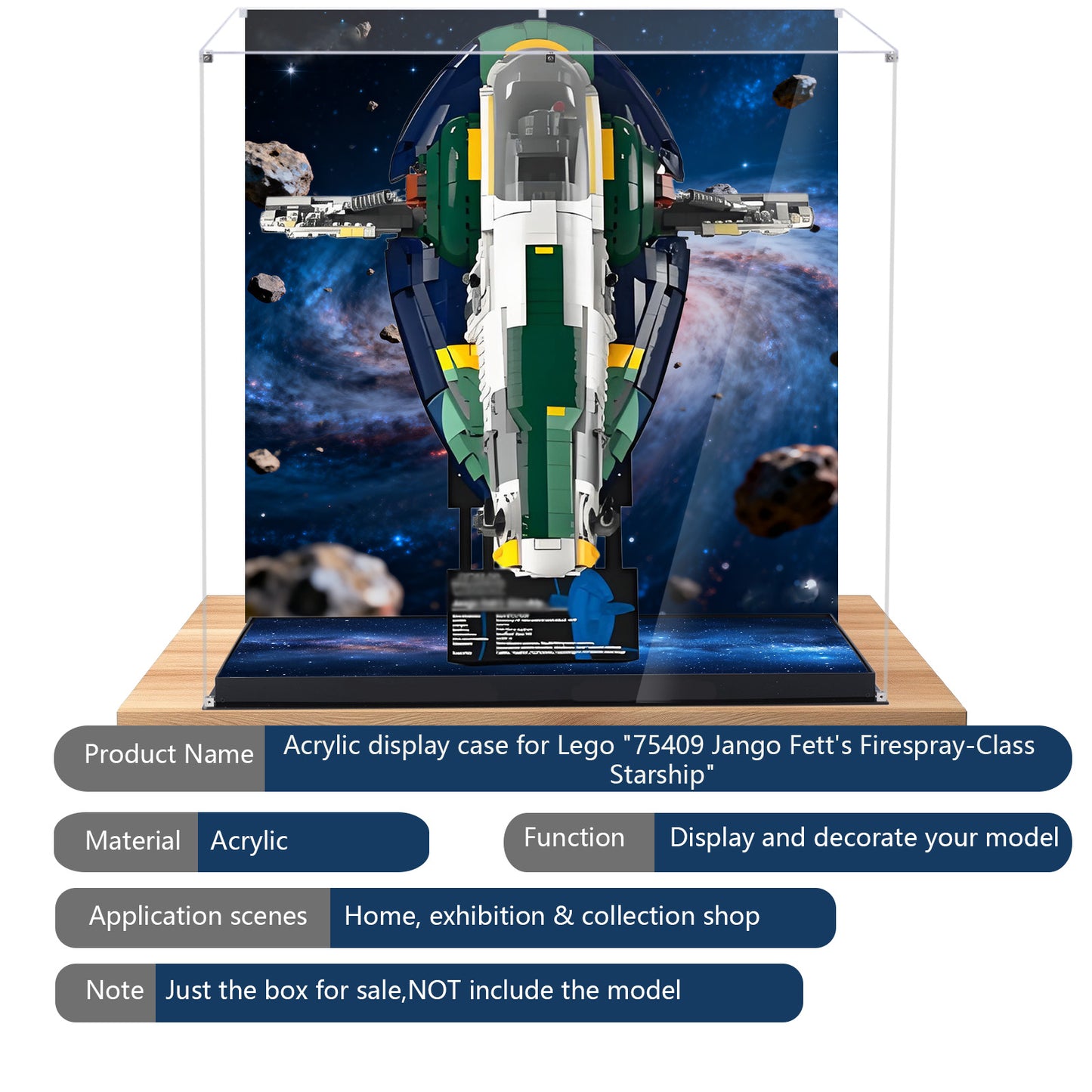BrickArmor Display Case for LEGO 75409 Jango Fett's Firespray Building Set,Dustproof Clear Display Box Compatible with Lego75409 Class Starship(Box Only，Model Not Included)