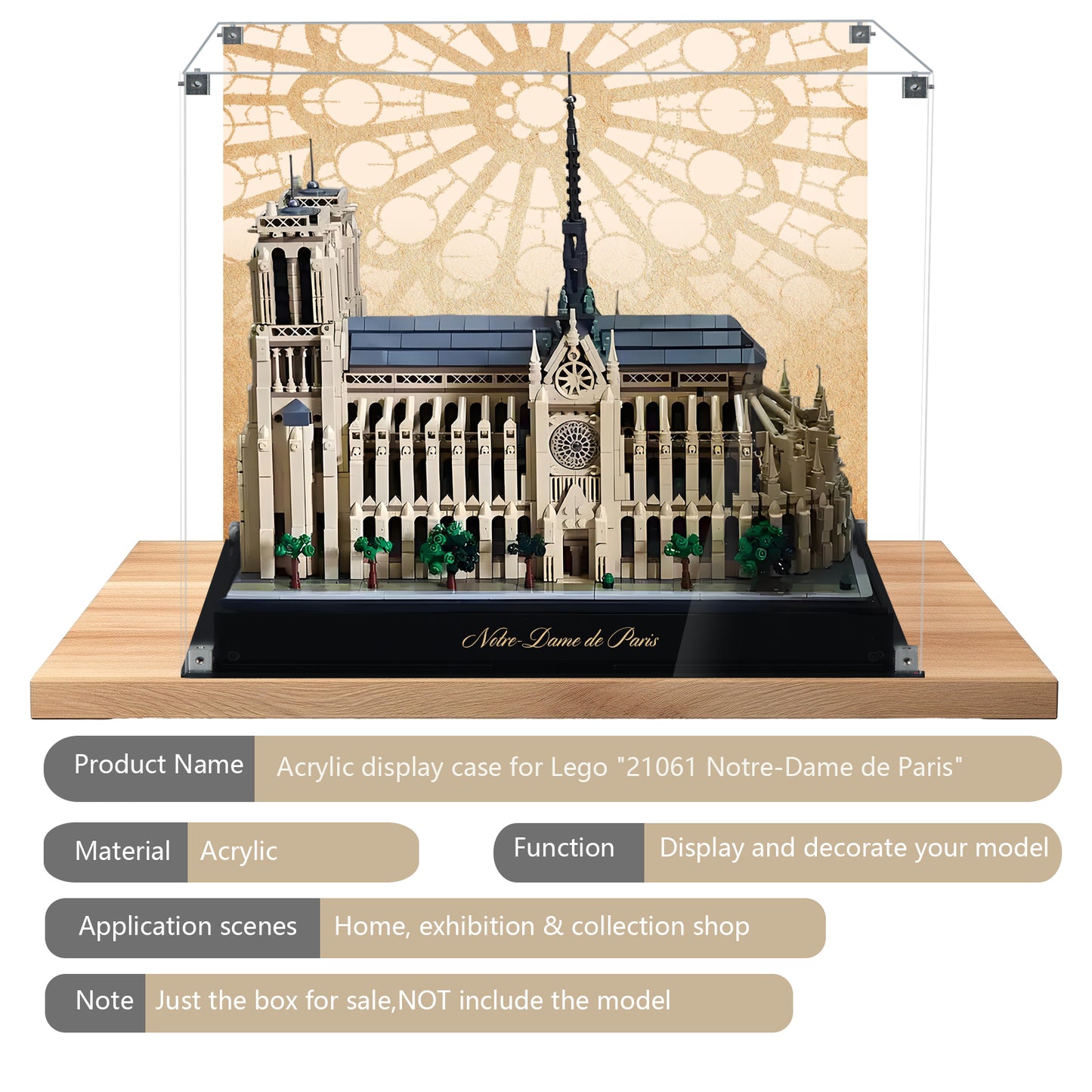 Acrylic Display Case Compatible with Lego 21061 Notre-Dame de Paris Architecture Building Set，Dustproof Clear Display Box Compatible with Lego21061(Box Only，Model Not Included)