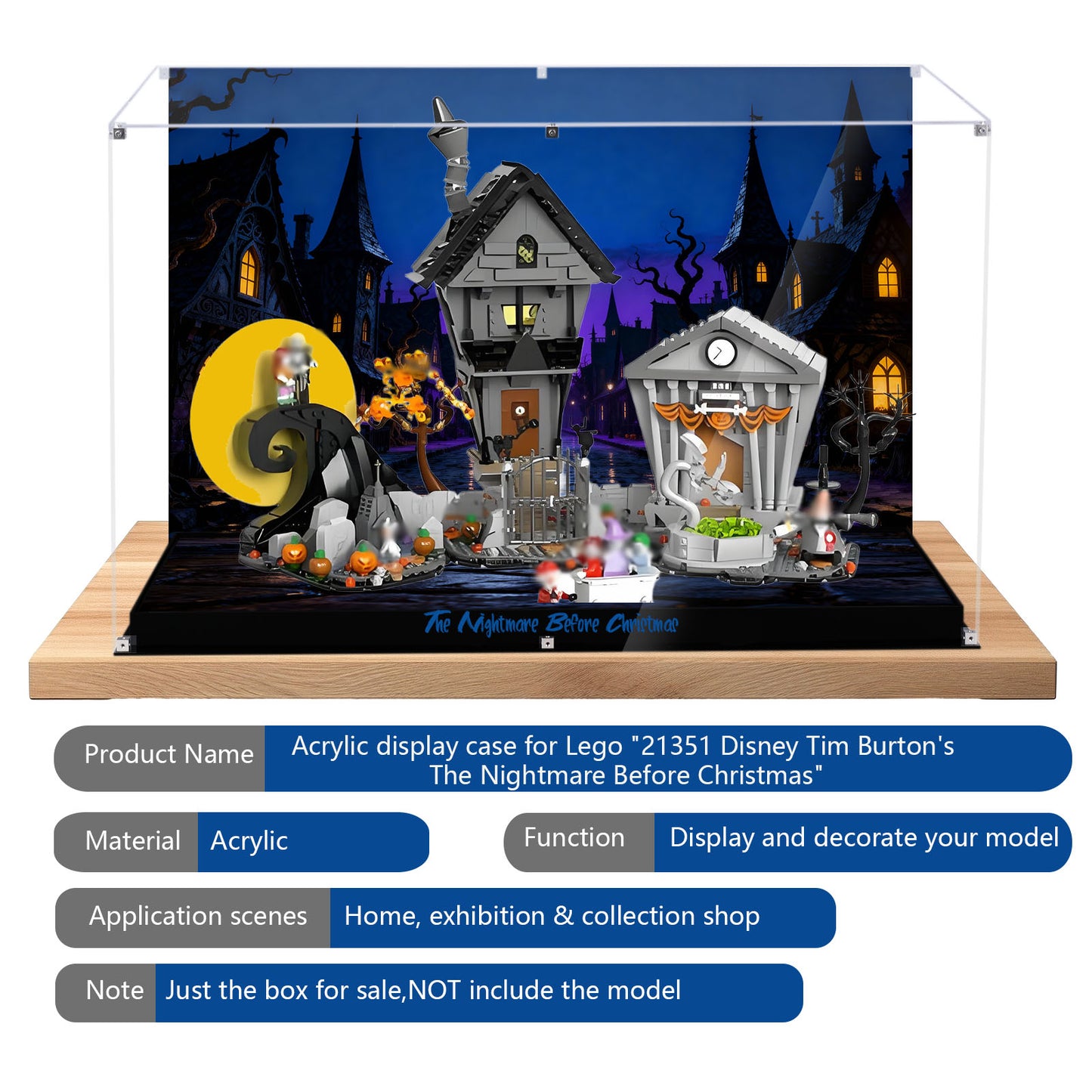 Acrylic Display Case Compatible with Lego 21351 Tim Burton's The Nightmare Before Christmas Building Set,Dustproof Clear Display Box Compatible with Lego21351 (Box Only，Model Not Included)