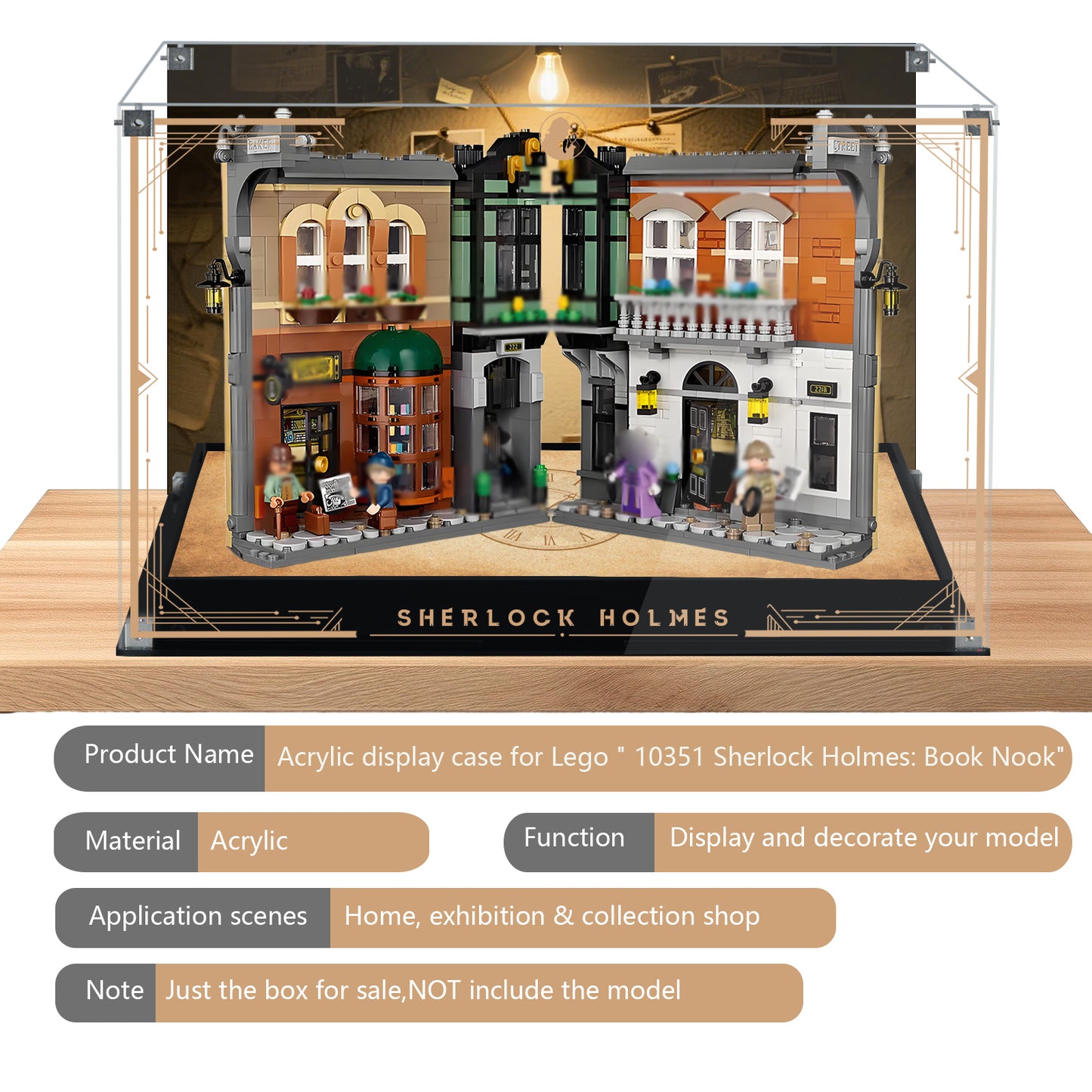 Acrylic Display Case Compatible with Lego 10351 Sherlock-Holmes: Book-Nook Set, Creative Magnetic Front Panel, Dustproof Clear Display Box Compatible with Lego 10351 Building Block(Case Only)