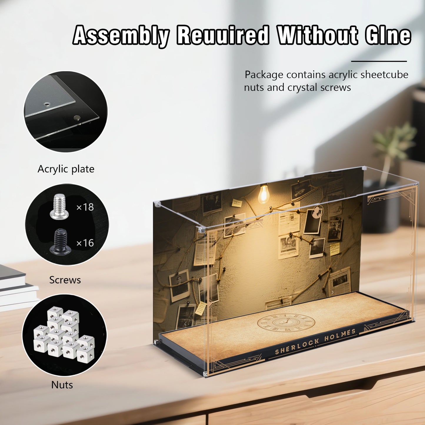 Acrylic Display Case Compatible with Lego 10351 Sherlock-Holmes: Book-Nook Set, Creative Magnetic Front Panel, Dustproof Clear Display Box Compatible with Lego 10351 Building Block(Case Only)