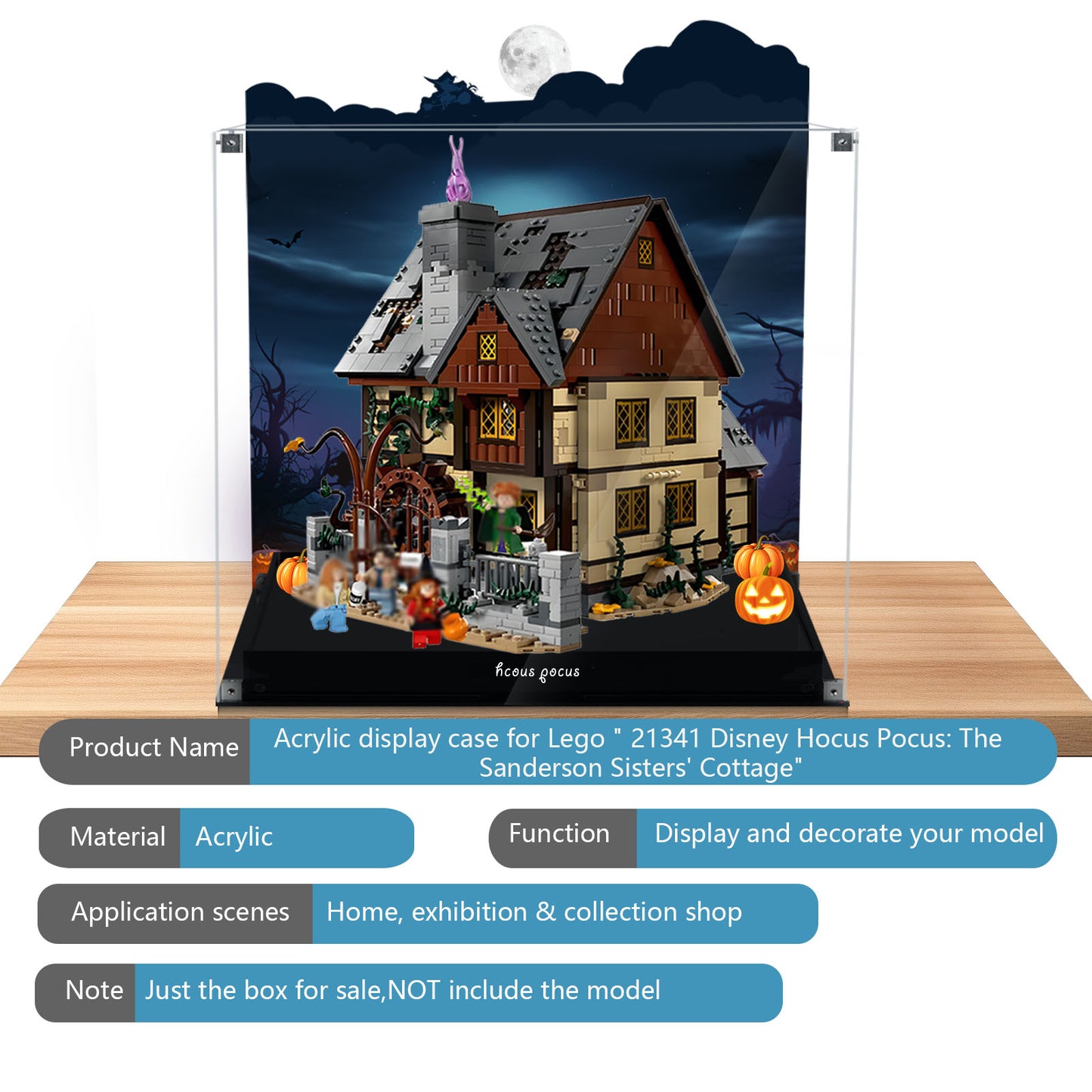 Acrylic Display Case Compatible with Lego 21341 Hocus Pocus:The Sanderson Sister's Cottage Set, Magnetic Front Panel Dustproof Display Box Compatible with Lego21341(Only Box, Model Not Included)