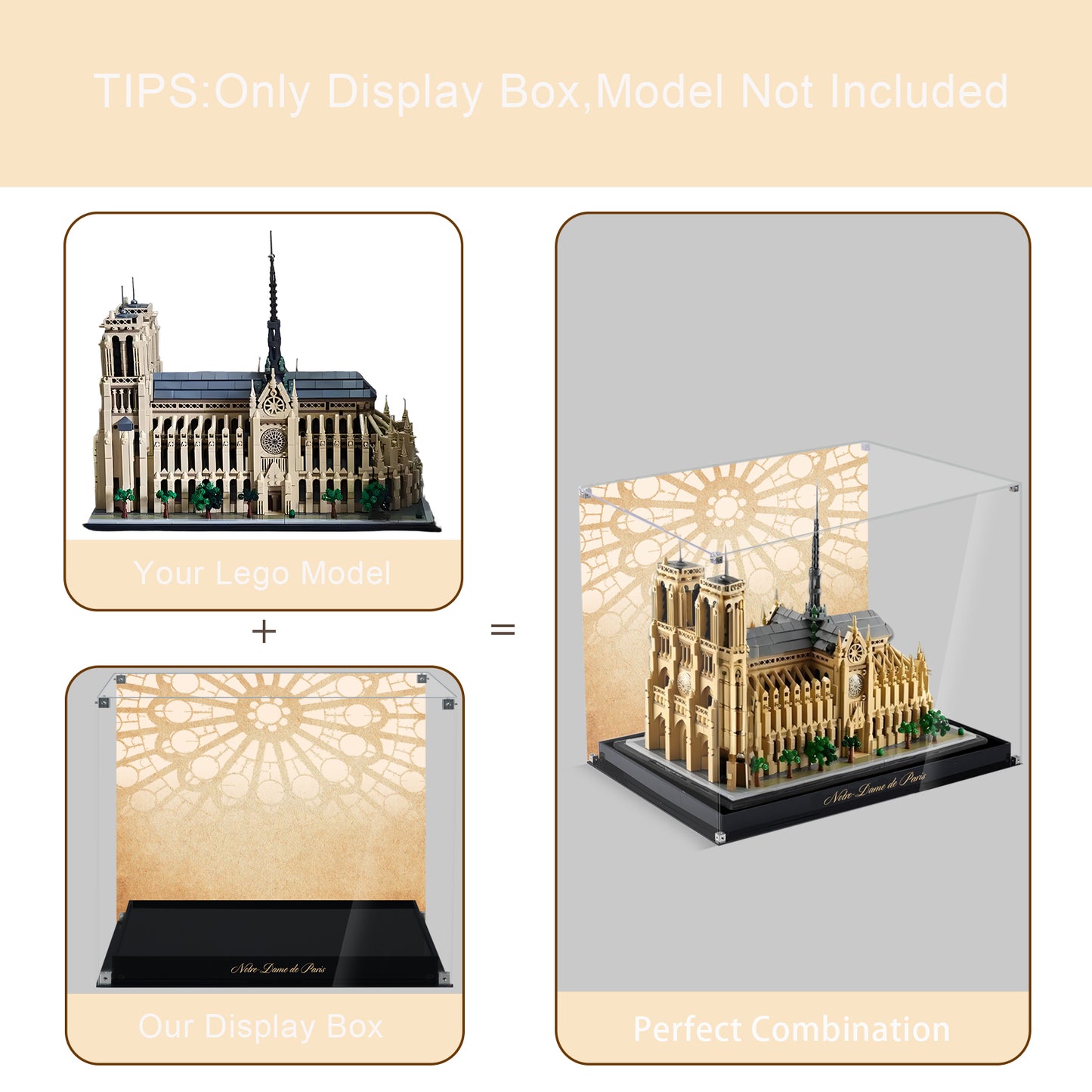 Acrylic Display Case Compatible with Lego 21061 Notre-Dame de Paris Architecture Building Set，Dustproof Clear Display Box Compatible with Lego21061(Box Only，Model Not Included)