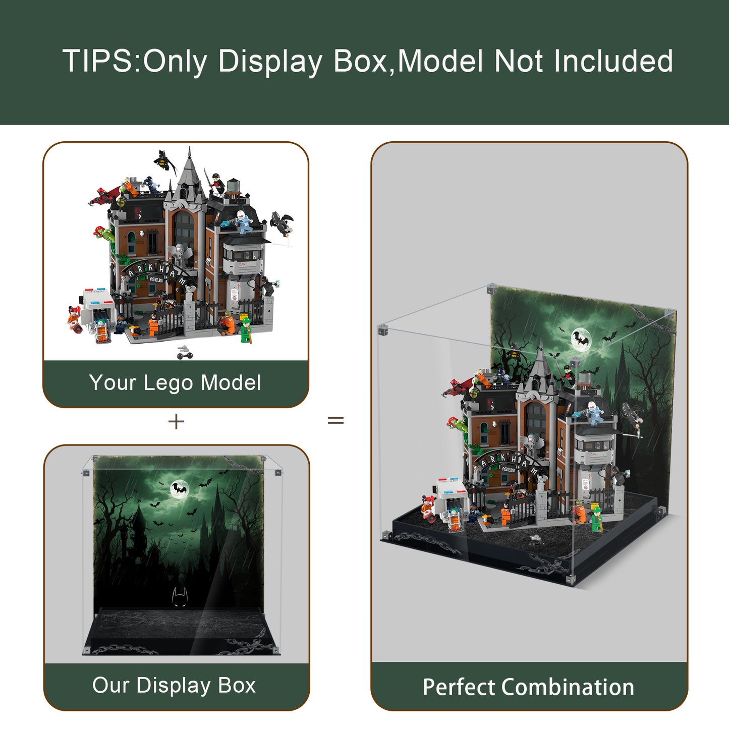 BrickArmor Display Case for LEGO 76300 Batman Arkham Asylum Madhouse Set, Innovative Magnetic Front Panel Dustproof Display Box Compatible with Lego 76300 (Only Box, Model Not Included)