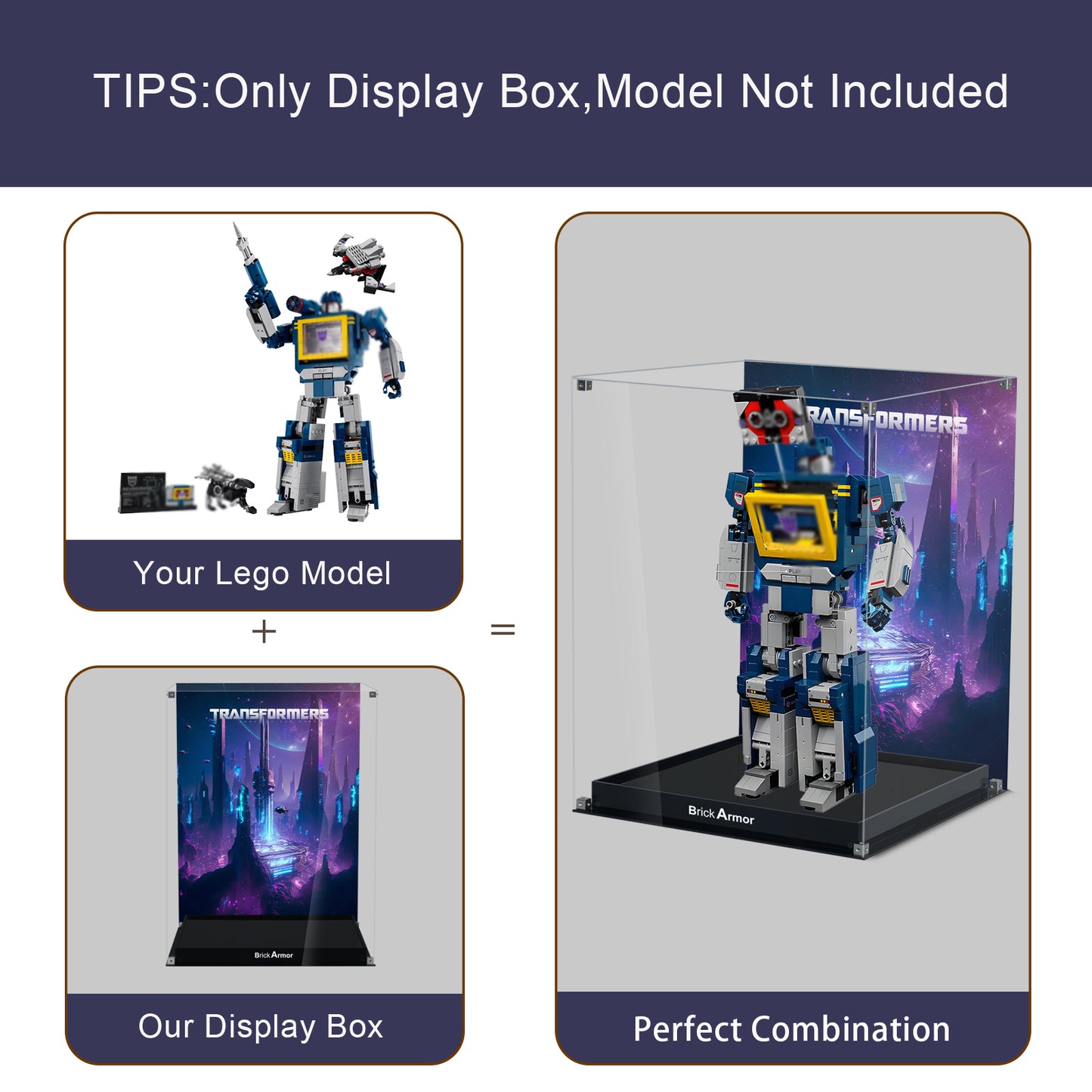 BrickArmor Display Case for LEGO Transformers Soundwave 10358 Model, Dustproof Clear Display Box Compatible with Lego 10358 (Box Only, Model Not Includ)