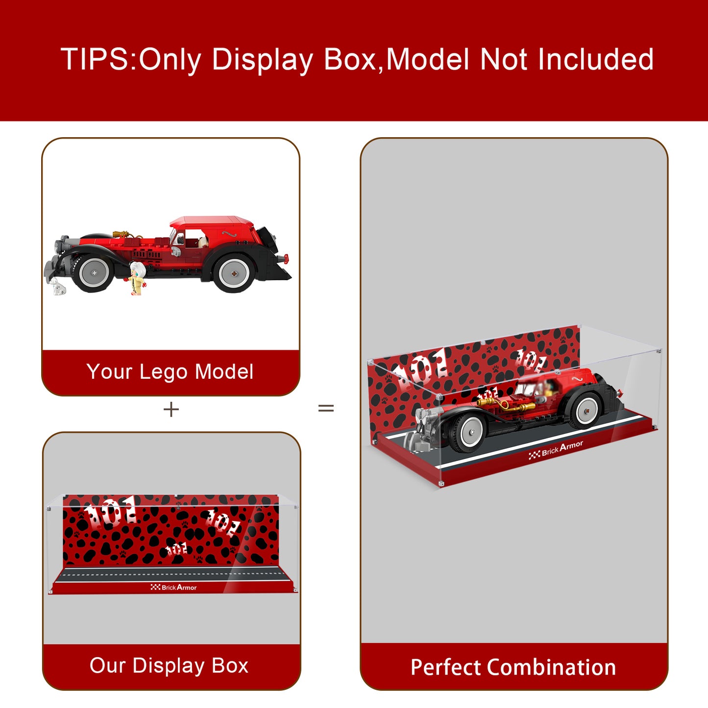 Acrylic Display Case Compatible with Lego 43277 Disney Cruella De Vil’s Car Building Set,Dustproof Clear Display Box Compatible with Lego43277(Box Only，Model Not Included)